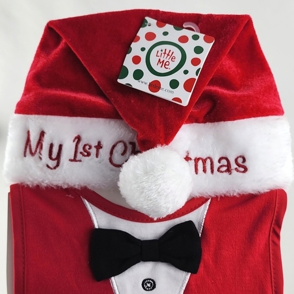 Little Me Baby's My First Christmas Santa Hat Bib & Booties Set Size Up to 12M - Picture 3 of 8